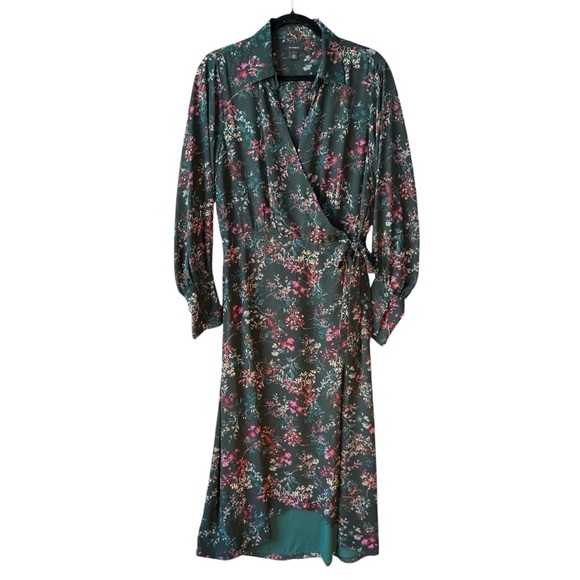 Halogen Dark Green Floral Dress - Picture 1 of 9